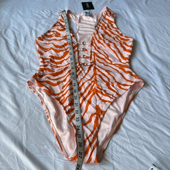 Icon Swim One Piece Peach/Orange Animal Print Racerback Open Front L‎ - Picture 4 of 7